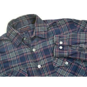 WOODLAND Men's Long Sleeve Button‎ Front Flannel Shirt SIZE MEDIUM Navy Plaid